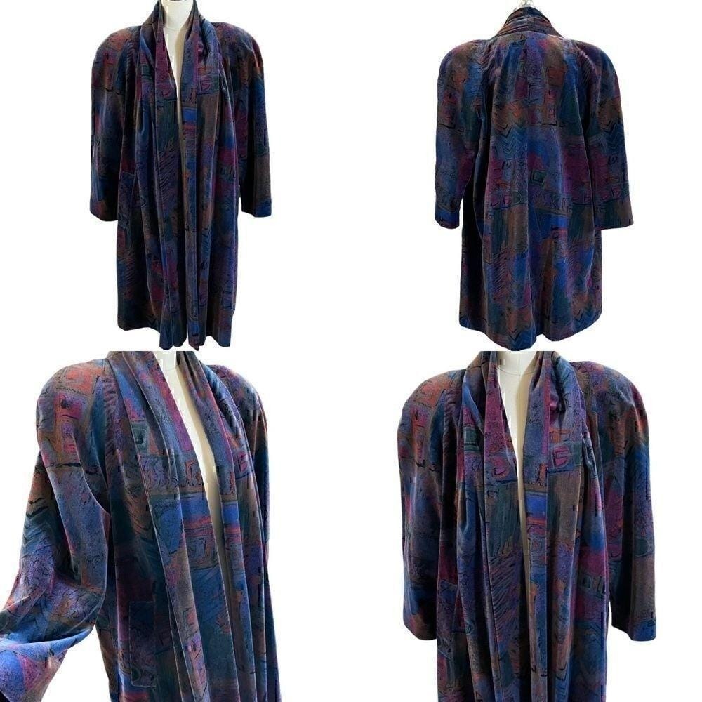 Vintage Libbey's Velvet Abstract Print Long Jacket Women's 4 - Picture 6 of 12